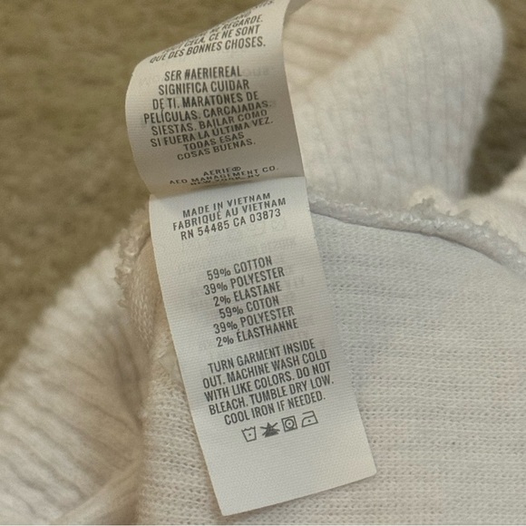 Aerie open collared white ribbed crop t-shirt women’s size small - Picture 7 of 8